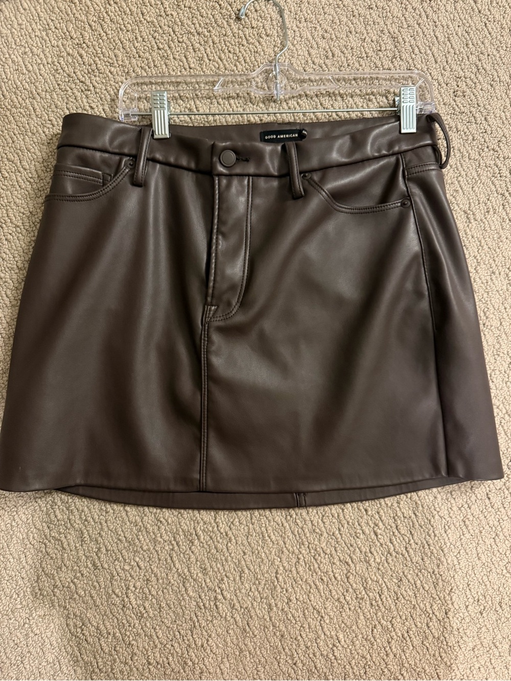 Good American Chocolate Faux Leather Mini Skirt